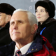 Too close for comfort? US vice president Mike Pence at the Winter Olympics opening ceremony with North Korea’s ceremonial head of state Kim Yong-nam, and North Korean leader Kim Jong-un’s younger sister Kim Yo-jong, just behind him.